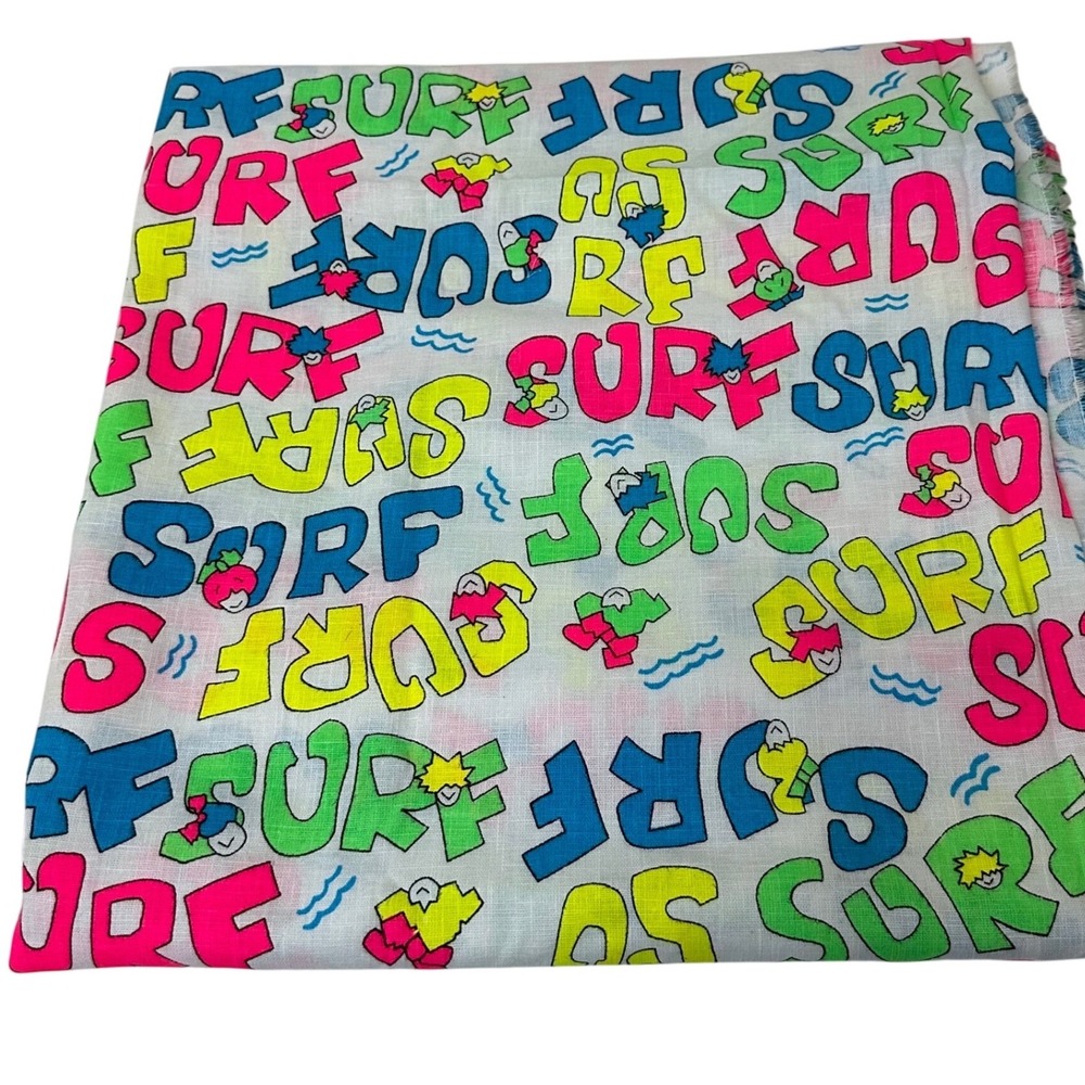 Vintage 80s Neon SURF Novelty Print Fabric 60W 1 Yard 20" Retro Beach Cotton